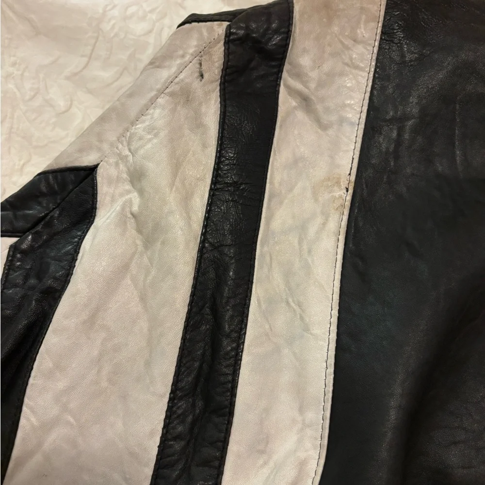 Vintage handmade hand stitched fine real leather jacket two tone white stripe - Picture 8 of 15